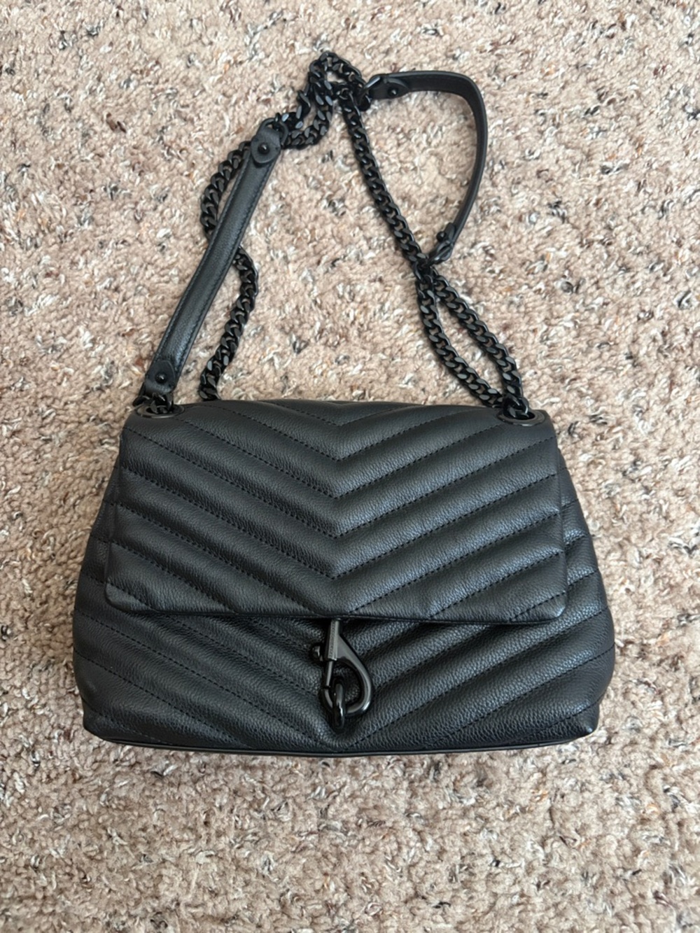 Rebecca Minkoff Black Quilted Leather Shoulder Bag with Chain Strap
